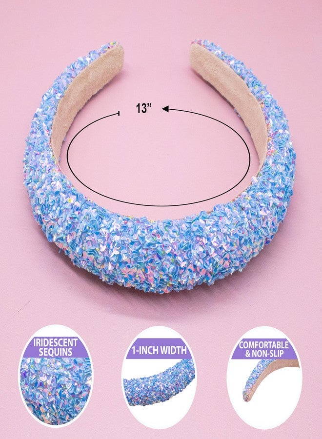 FROG SAC Sequin Headband for Girls, Sparkly Puffy Hair Band for Kids, Padded Toddler Head Bands, Sparkle Girl Hair Accessories (Blue, Child) - Image 4